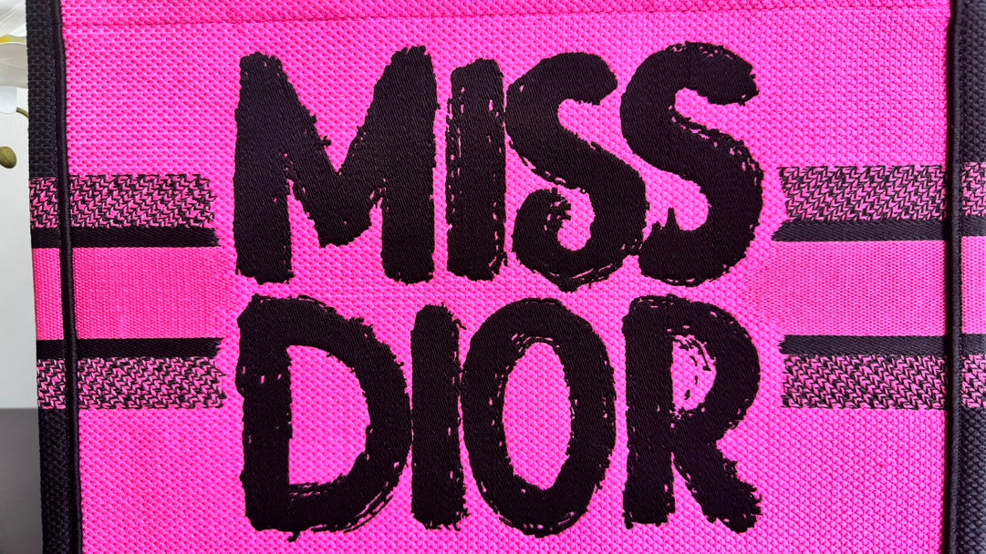 Dior Miss Dior Book Tote Pink Canvas Bag with Black Embroidery
