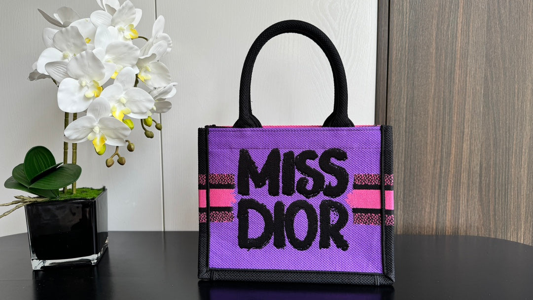 Christian Dior Miss Dior Graffiti Mini Book Tote - Pink and Black Canvas