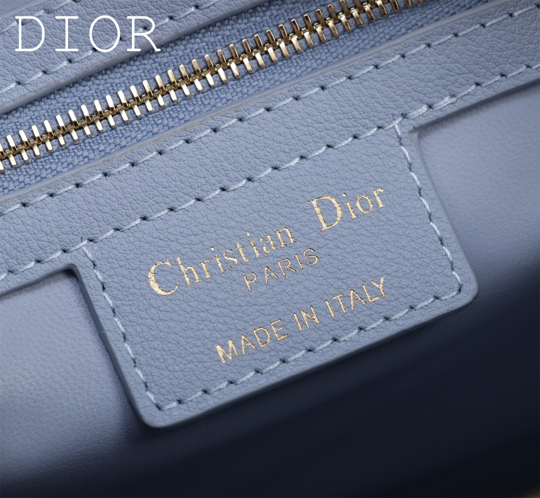 Christian Dior Caro Small Cannage Quilted Leather D-Bag - Light Blue