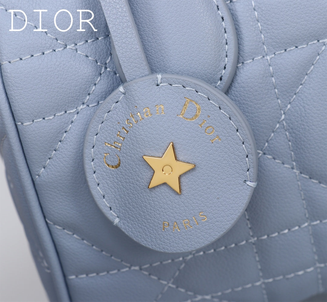 Christian Dior Cannage Leather Small Bowling Bag - Light Blue