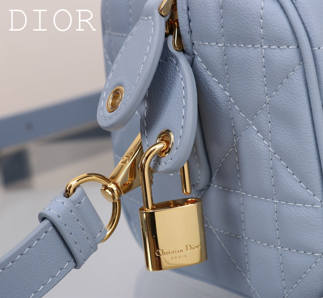 Christian Dior Cannage Leather Small Bowling Bag - Light Blue