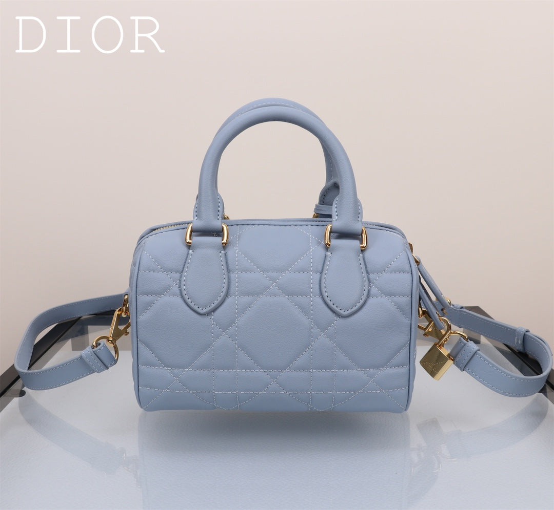 Dior Caro Small Bowling Bag - Light Blue Macrocannage Leather