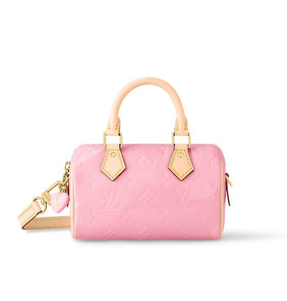 Louis Vuitton Pink Monogram Leather Nano Speedy Bag with Heart Charm