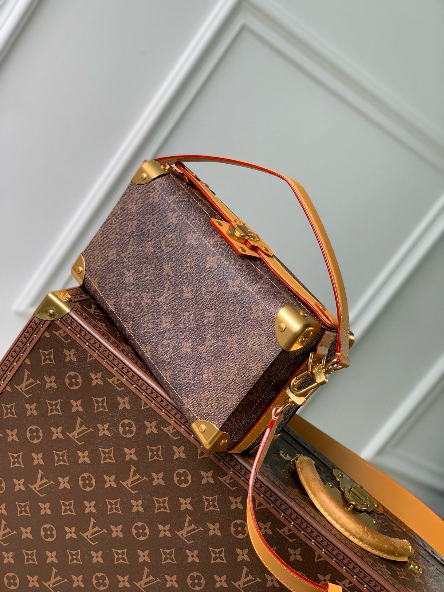 Louis Vuitton Monogram Canvas Petite Malle Trunk Bag with Gold-Tone Hardware