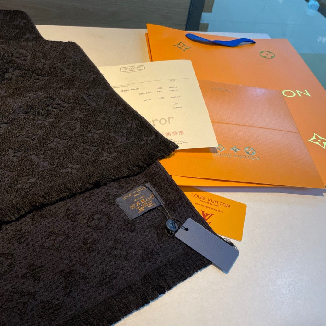 Louis Vuitton Monogram Classic Scarf - Noir Black Luxury Wool and Silk Blend Winter Accessory for Men and Women