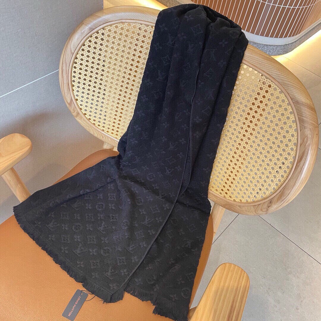 Women's Dark Grey Monogram Pattern Scarf - Elegant Logo Print Soft Winter Shawl, Charcoal