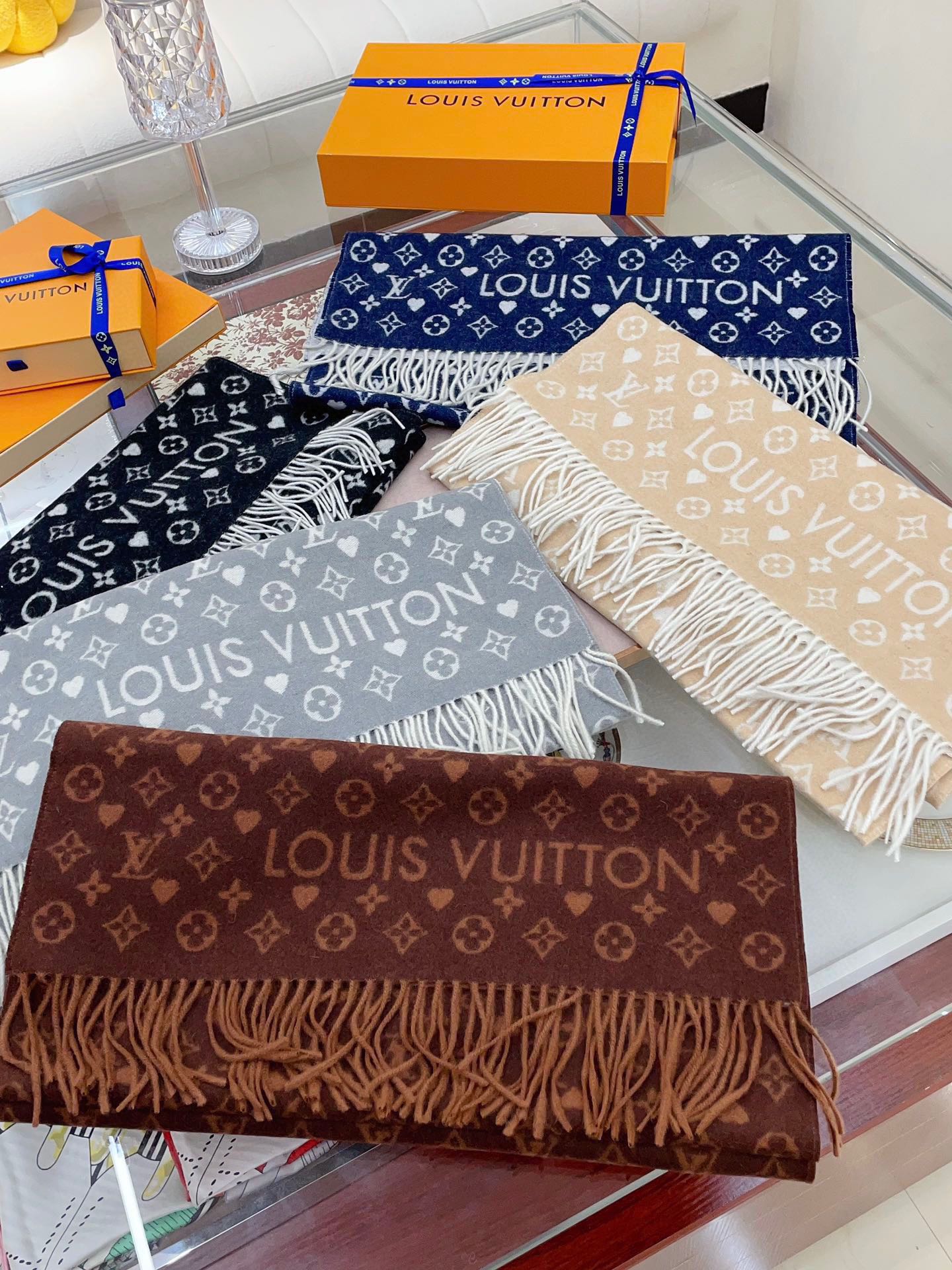 Louis Vuitton Brown Monogram Scarf - Luxury Wool Silk Blend Winter Accessory with Fringe