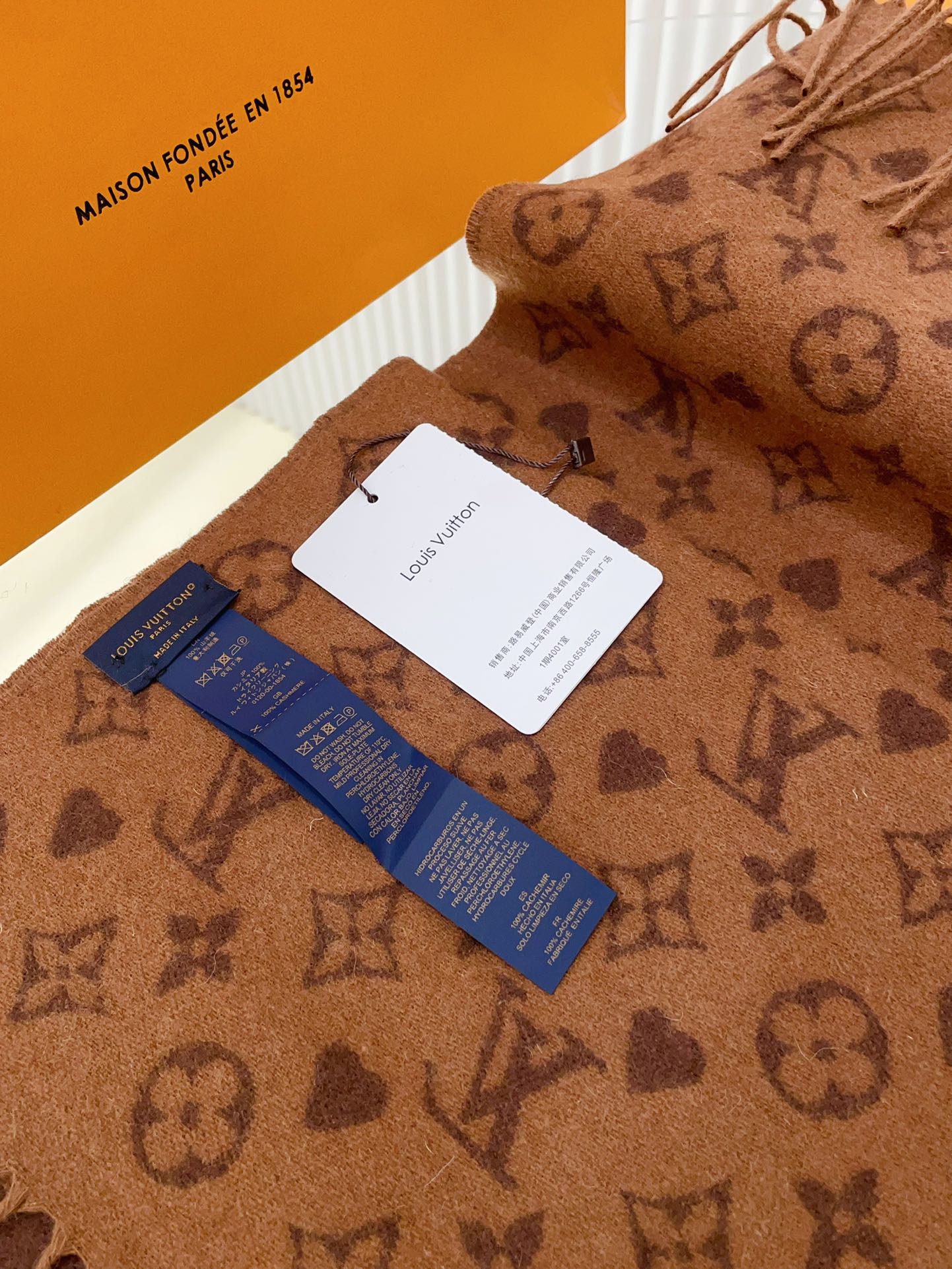 Louis Vuitton Monogram Classic Scarf in Brown Wool - Luxury Winter Accessory with Fringed Edges