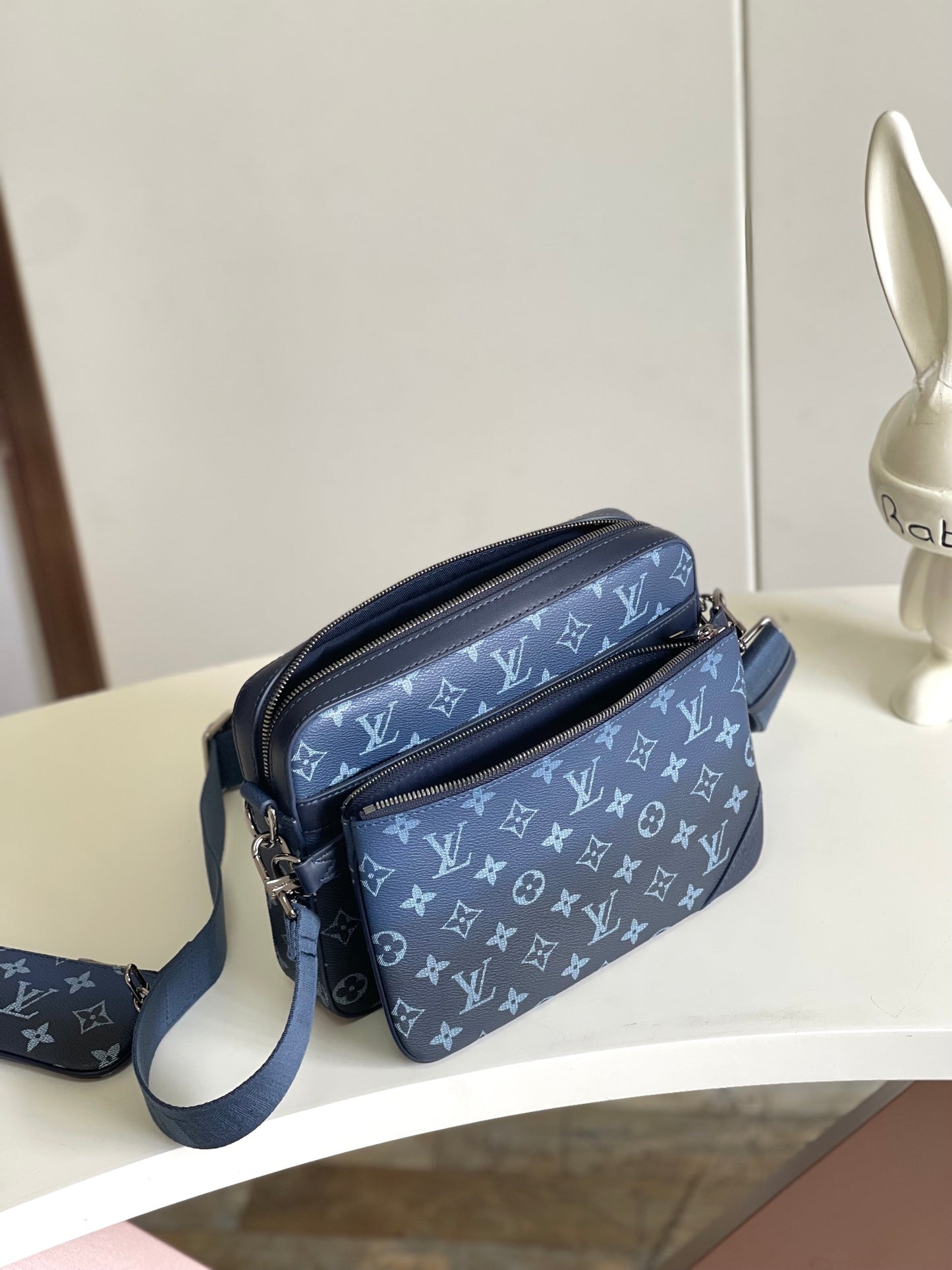 Louis Vuitton Trio Messenger Bag - Blue Monogram Shadow Leather Men's Crossbody Bag