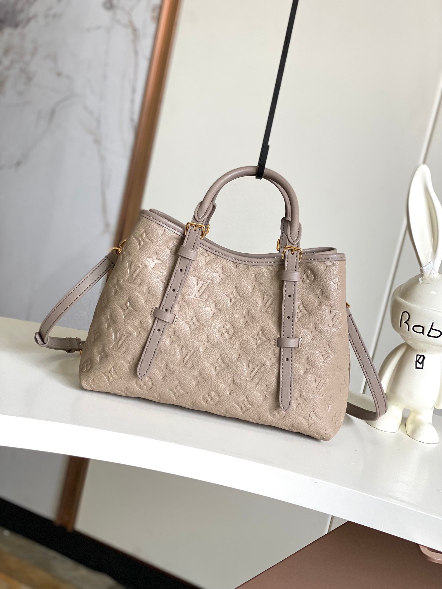 Louis Vuitton On My Side MM Monogram Empreinte Leather Tote Bag - Beige