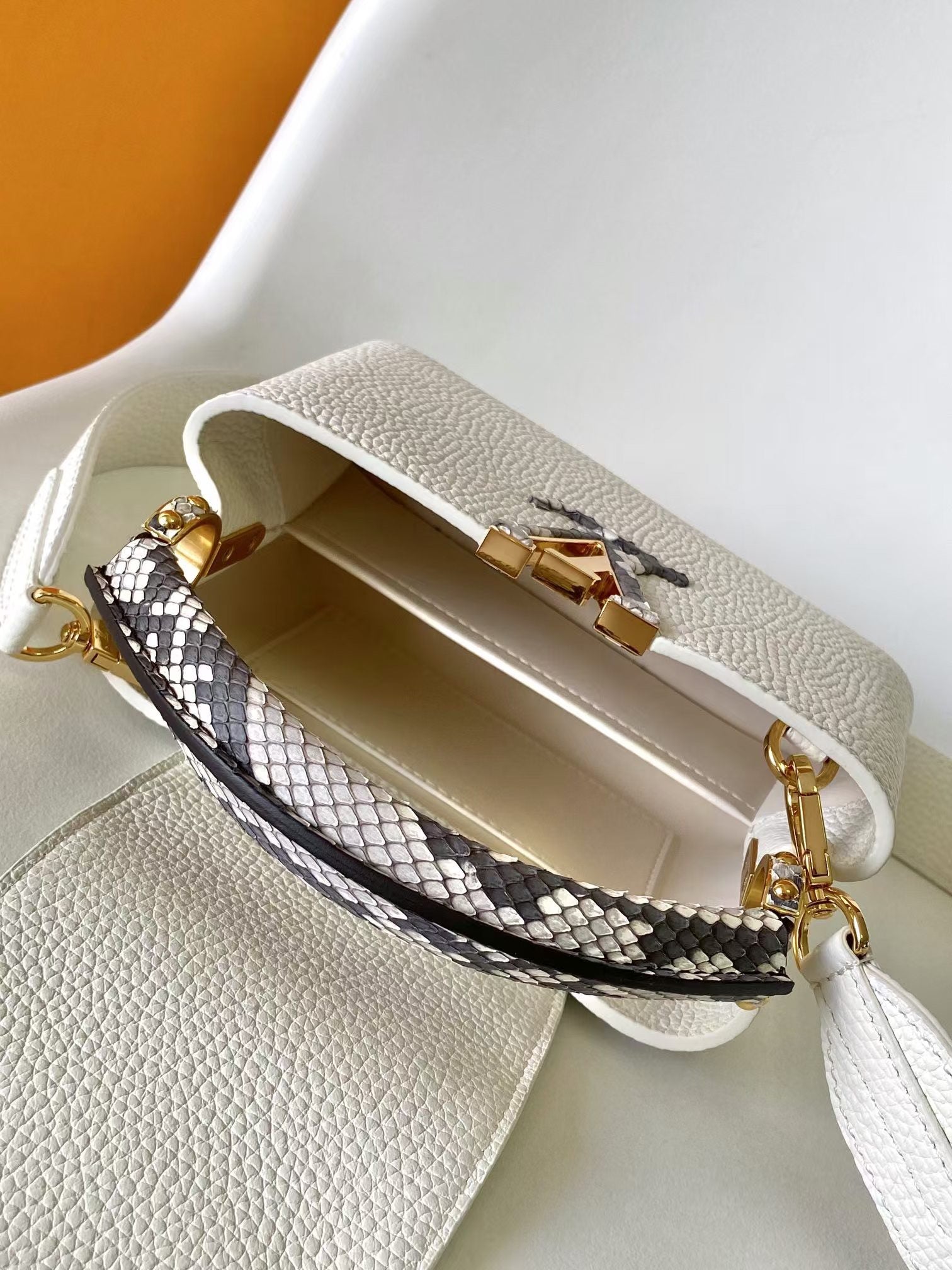 Louis Vuitton Capucines Mini White Leather Bag with Jeweled Handle