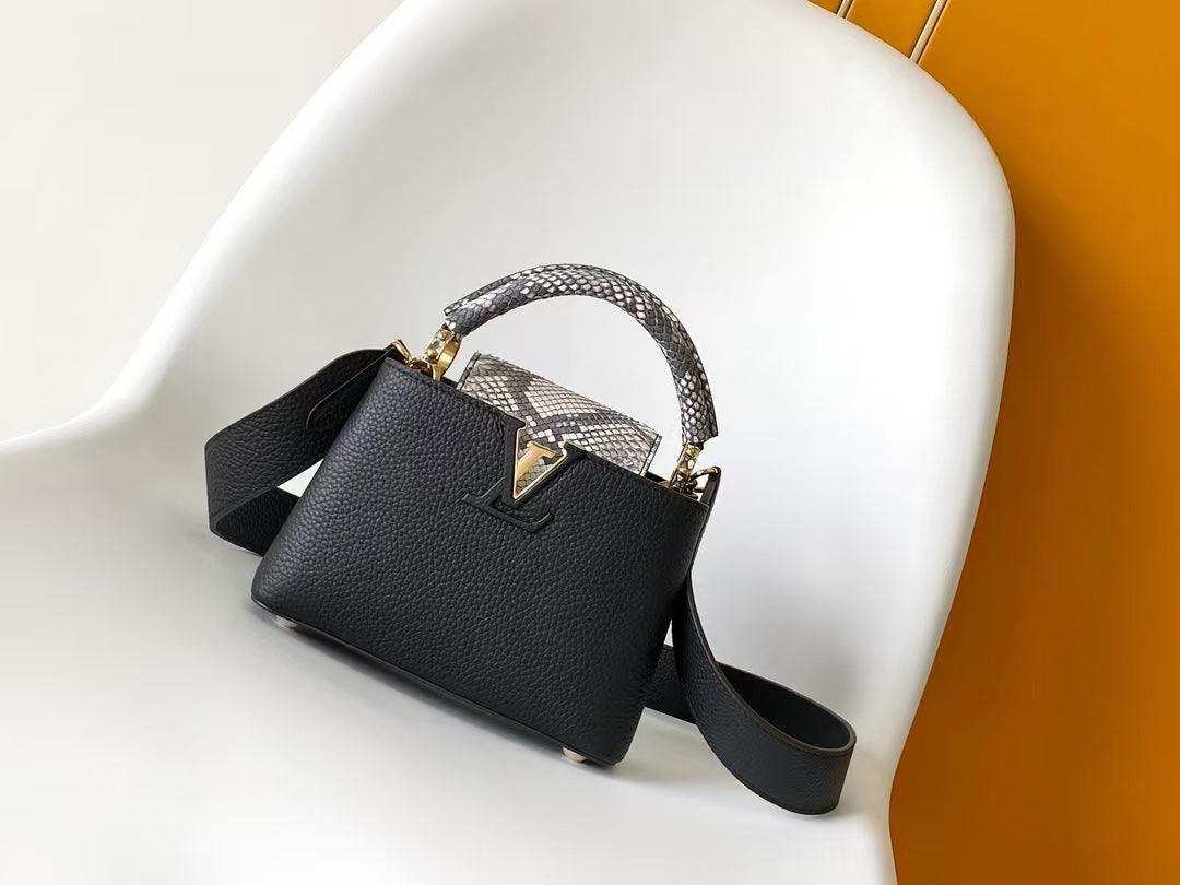 Louis Vuitton Capucines Mini Handbag - Black Taurillon Leather & Python Skin