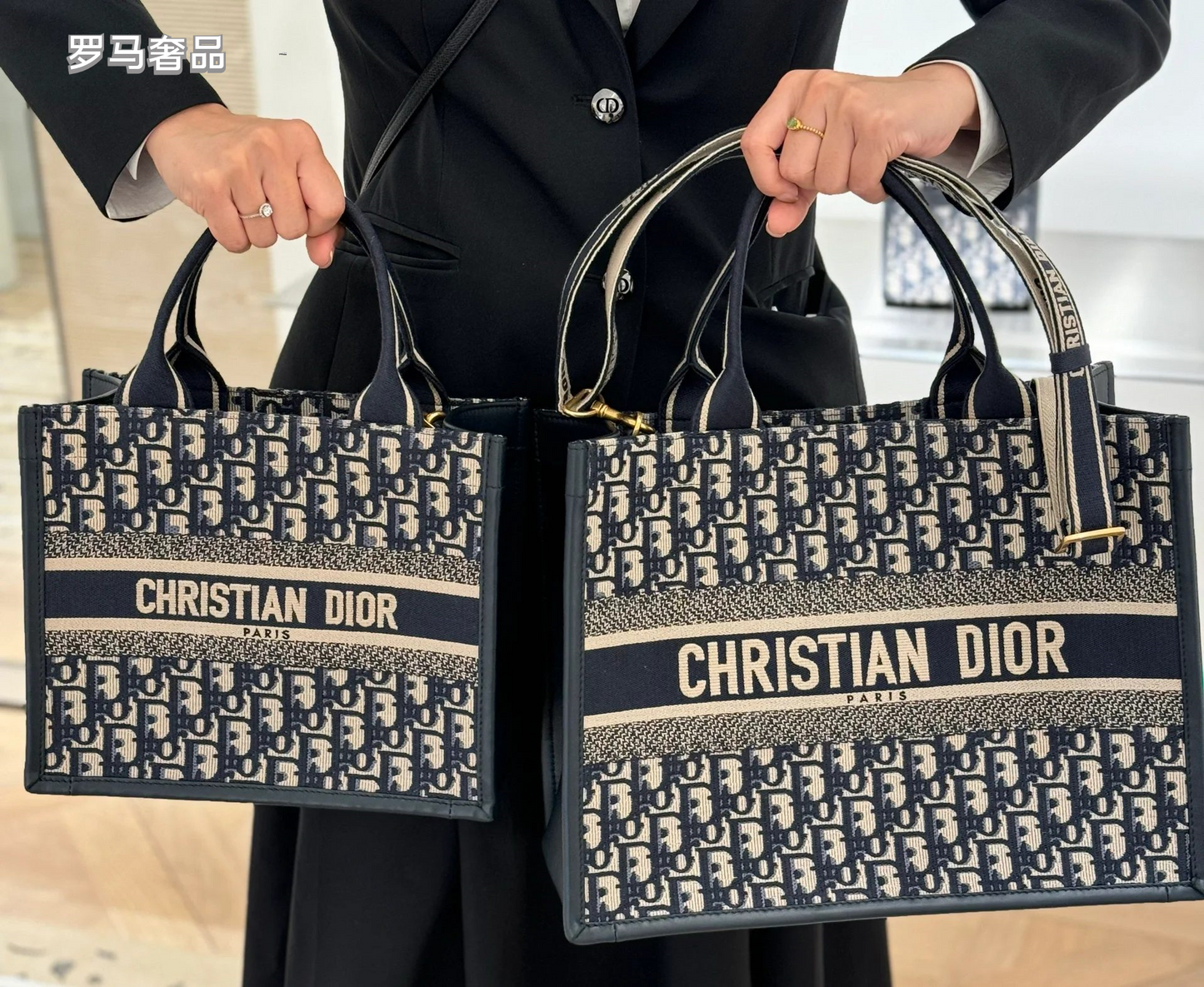 Christian Dior Book Tote - Blue Dior Oblique Embroidery