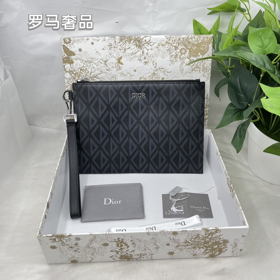 Christian Dior Oblique A5 Pouch Blue Jacquard Clutch Bag