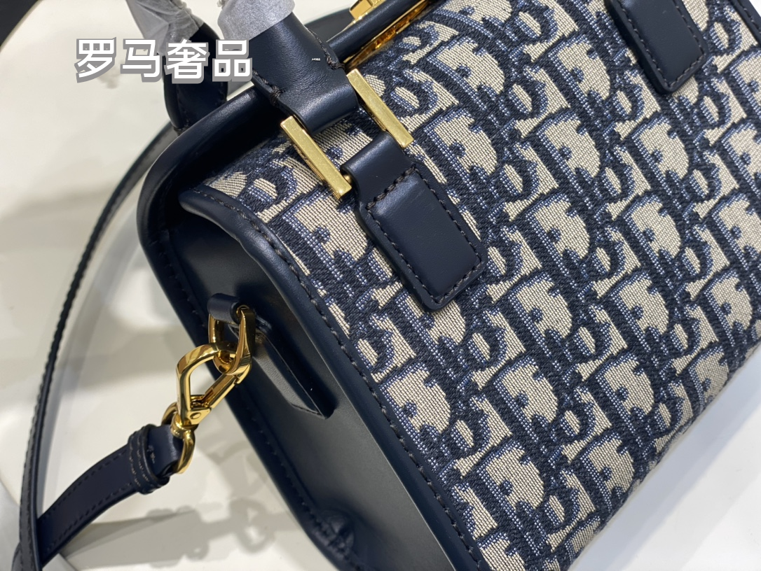 Christian Dior Blue Oblique Canvas Small Top Handle Bag