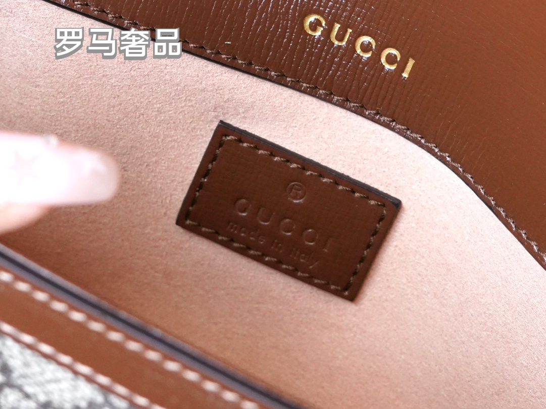 Gucci Horsebit 1955 Mini Shoulder Bag in GG Supreme Canvas with Brown Leather Trim