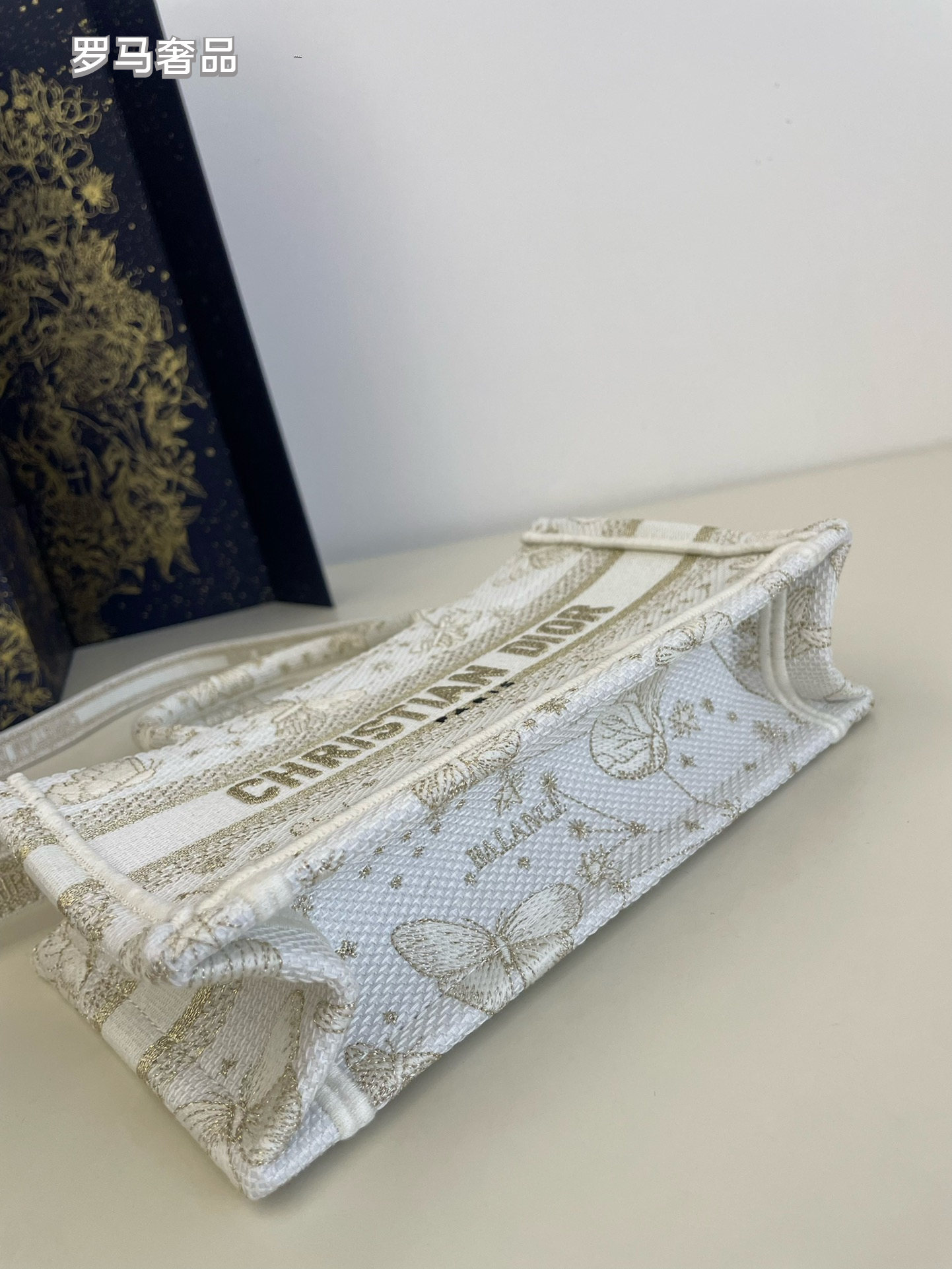 Christian Dior Book Tote Butterfly Embroidery Canvas Handbag