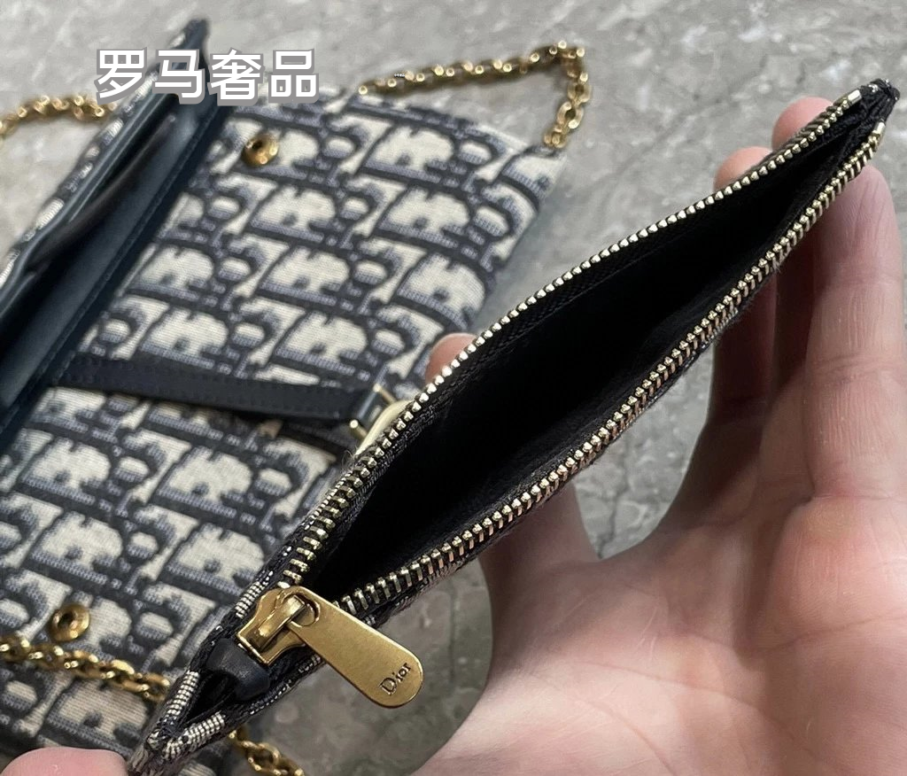 Dior Saddle Wallet on Chain Blue Dior Oblique Jacquard