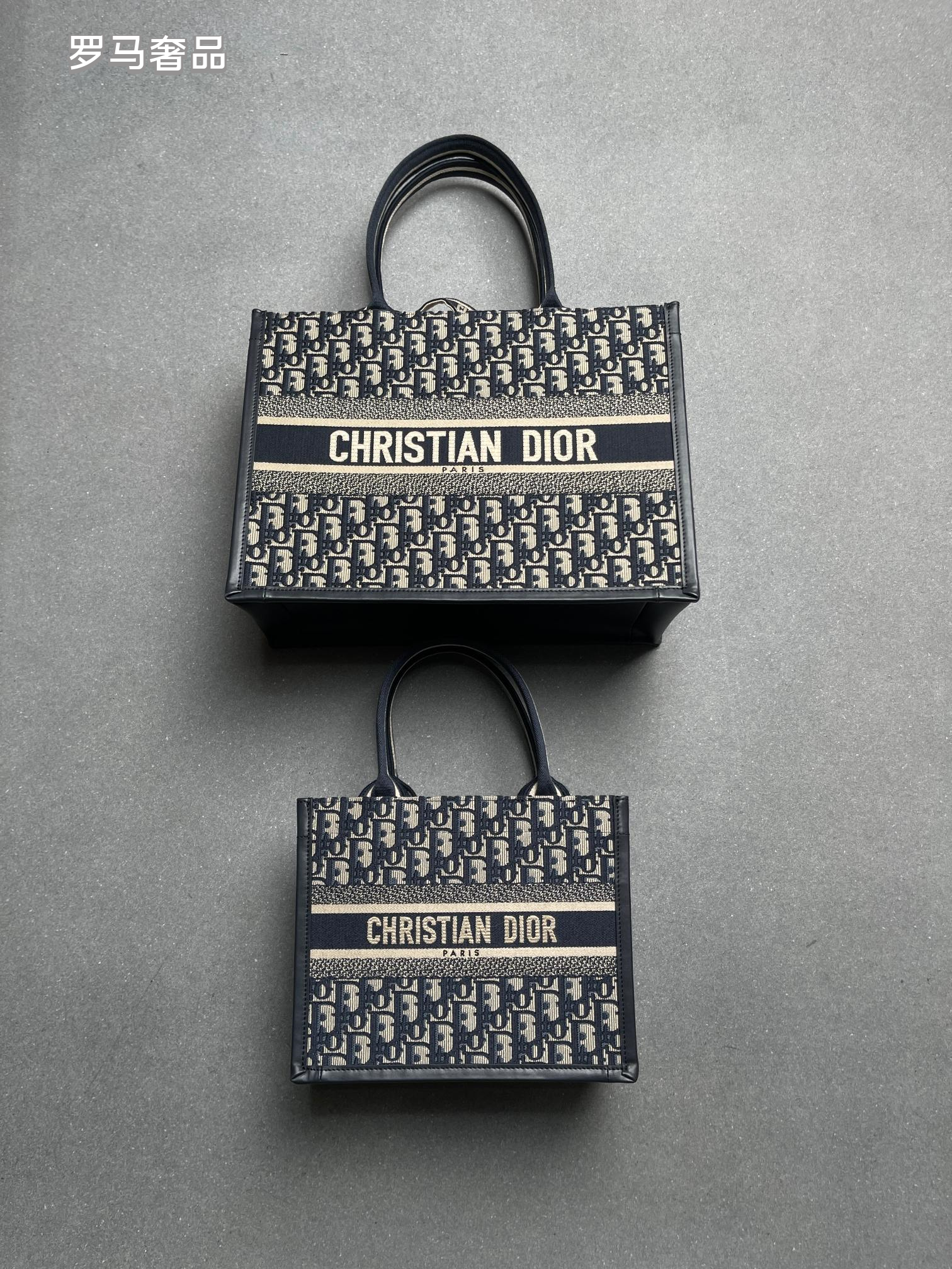 Christian Dior Book Tote - Blue Dior Oblique Embroidery