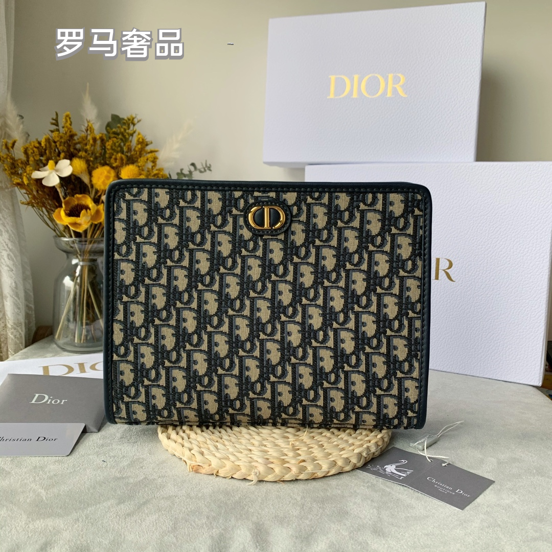 Christian Dior Oblique A5 Pouch Blue Jacquard Clutch Bag