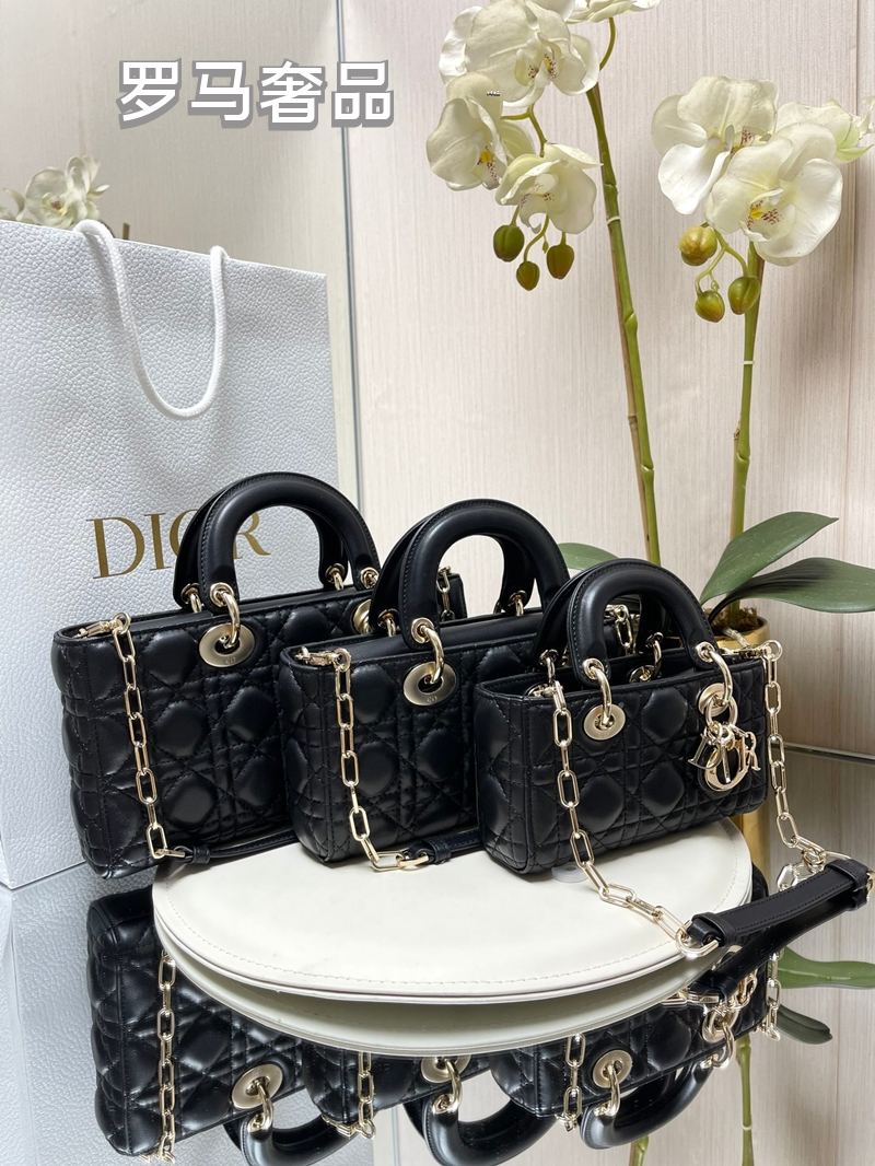 Christian Dior Lady D-Joy Bag - Black Cannage Lambskin with Gold-Finish Metal Charms