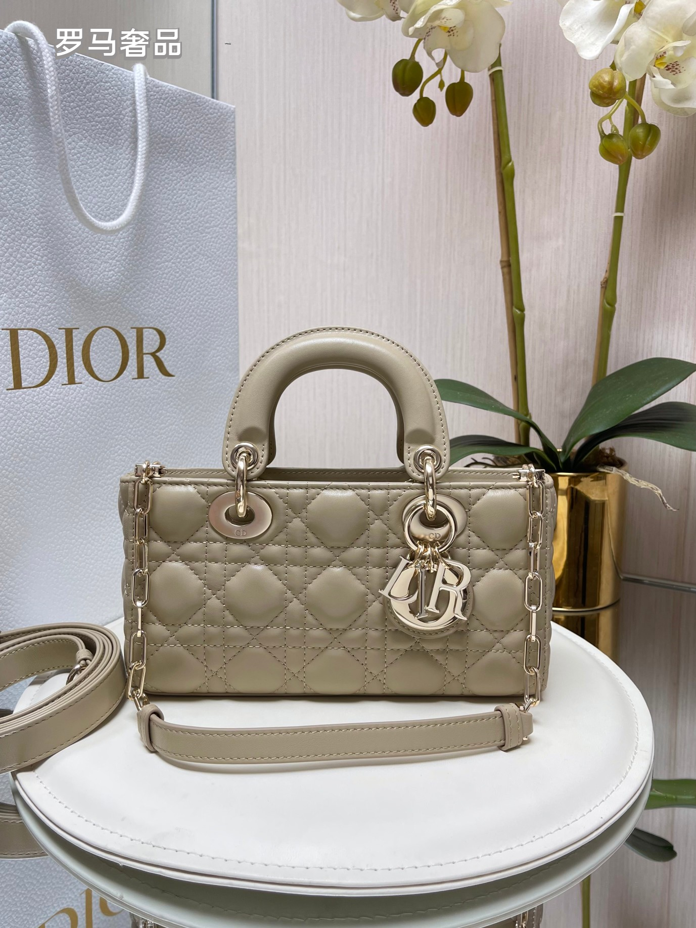 Christian Dior Lady D-Joy Bag - Black Cannage Lambskin with Gold-Finish Metal Charms