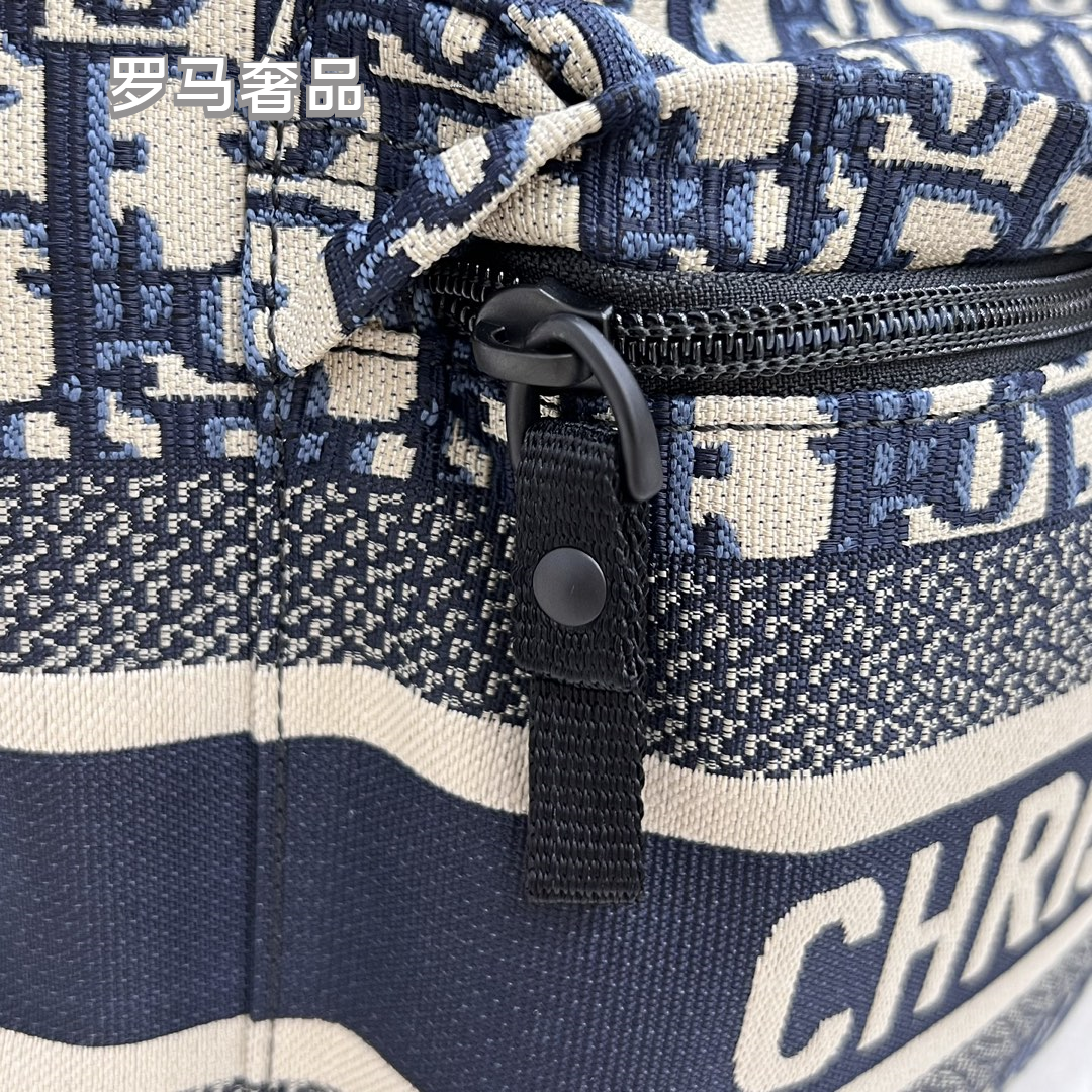 Christian Dior Oblique Jacquard Canvas Backpack - Navy Blue & Beige