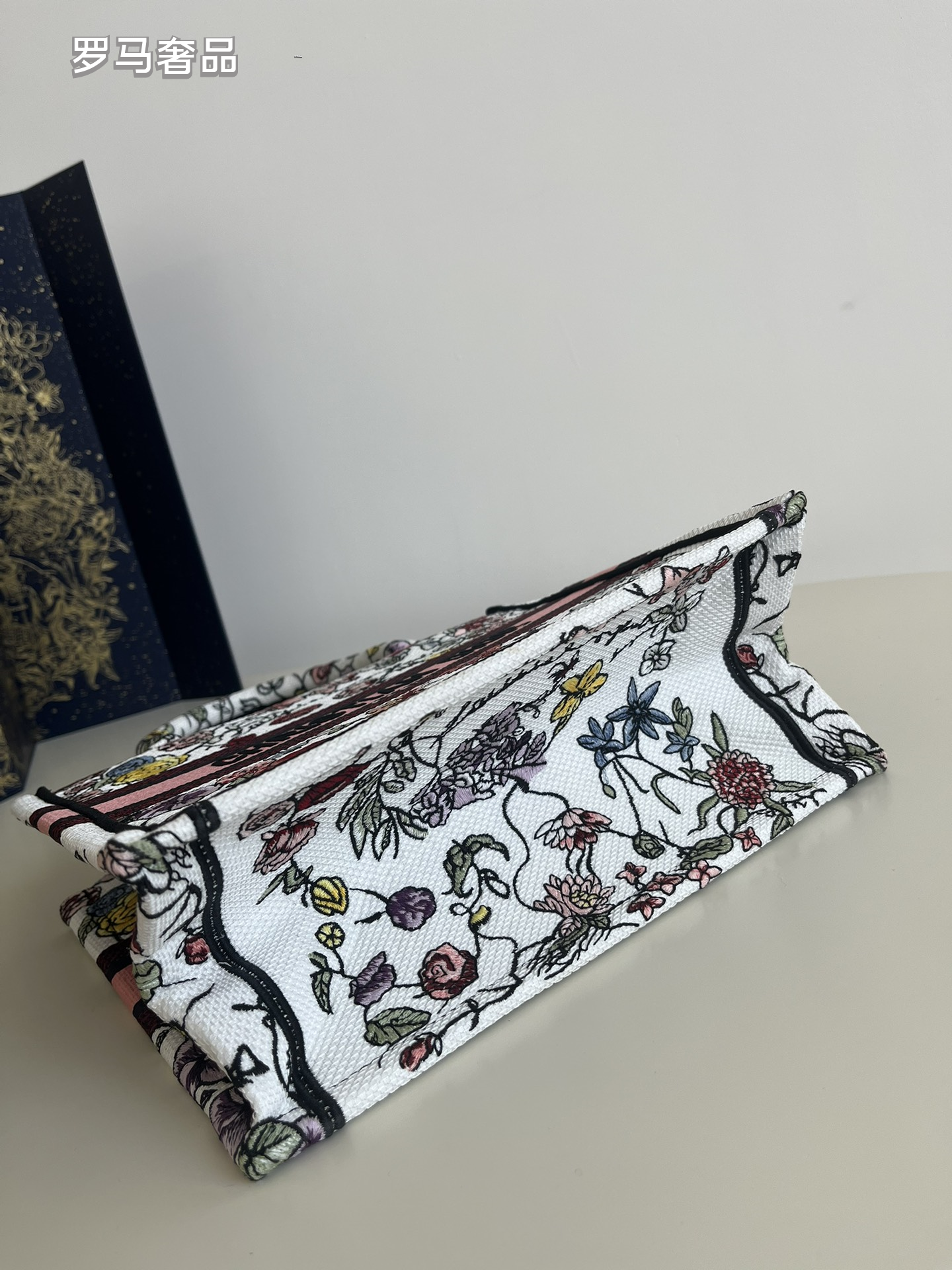 Christian Dior Book Tote Set Floral Embroidered Canvas Handbag 3 Pieces