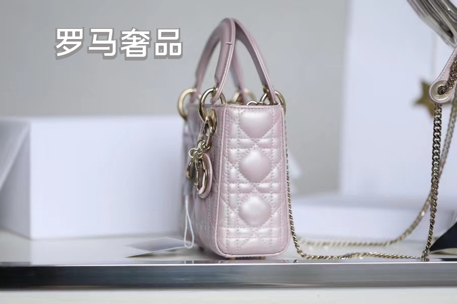Lady Dior Mini Bag - Quilted Cannage Lambskin - Silver & Pale Pink
