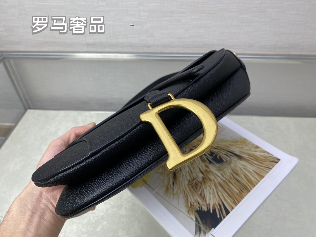 Christian Dior White Grained Calfskin Saddle Bag with Gold Hardware