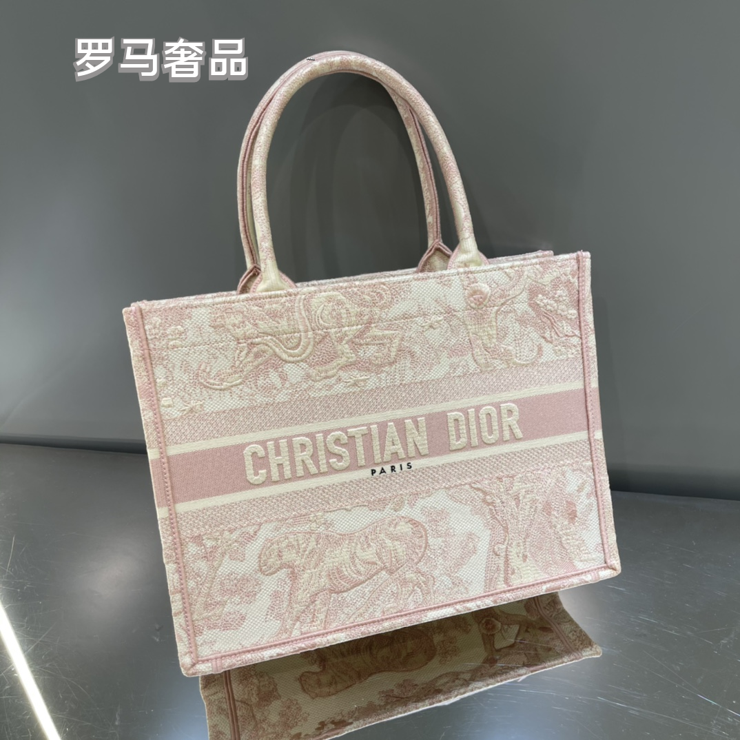 Christian Dior Small Book Tote Bag - Pink Toile de Jouy Embroidery
