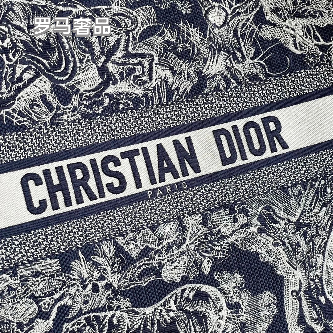 Dior Book Tote Bag Blue Toile de Jouy Embroidery