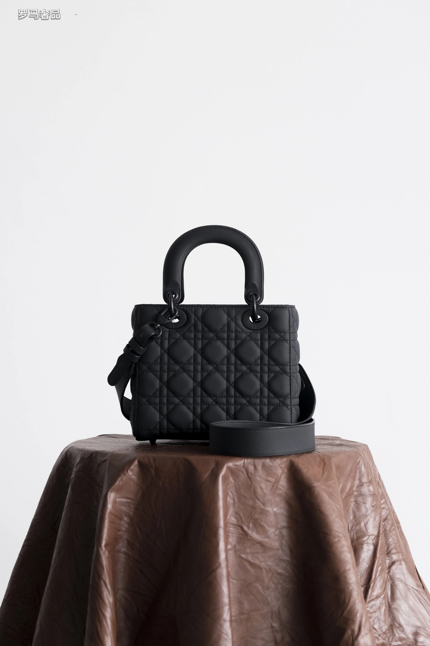Lady Dior Style Ultra Matte Black Quilted Handbag with Shoulder Strap