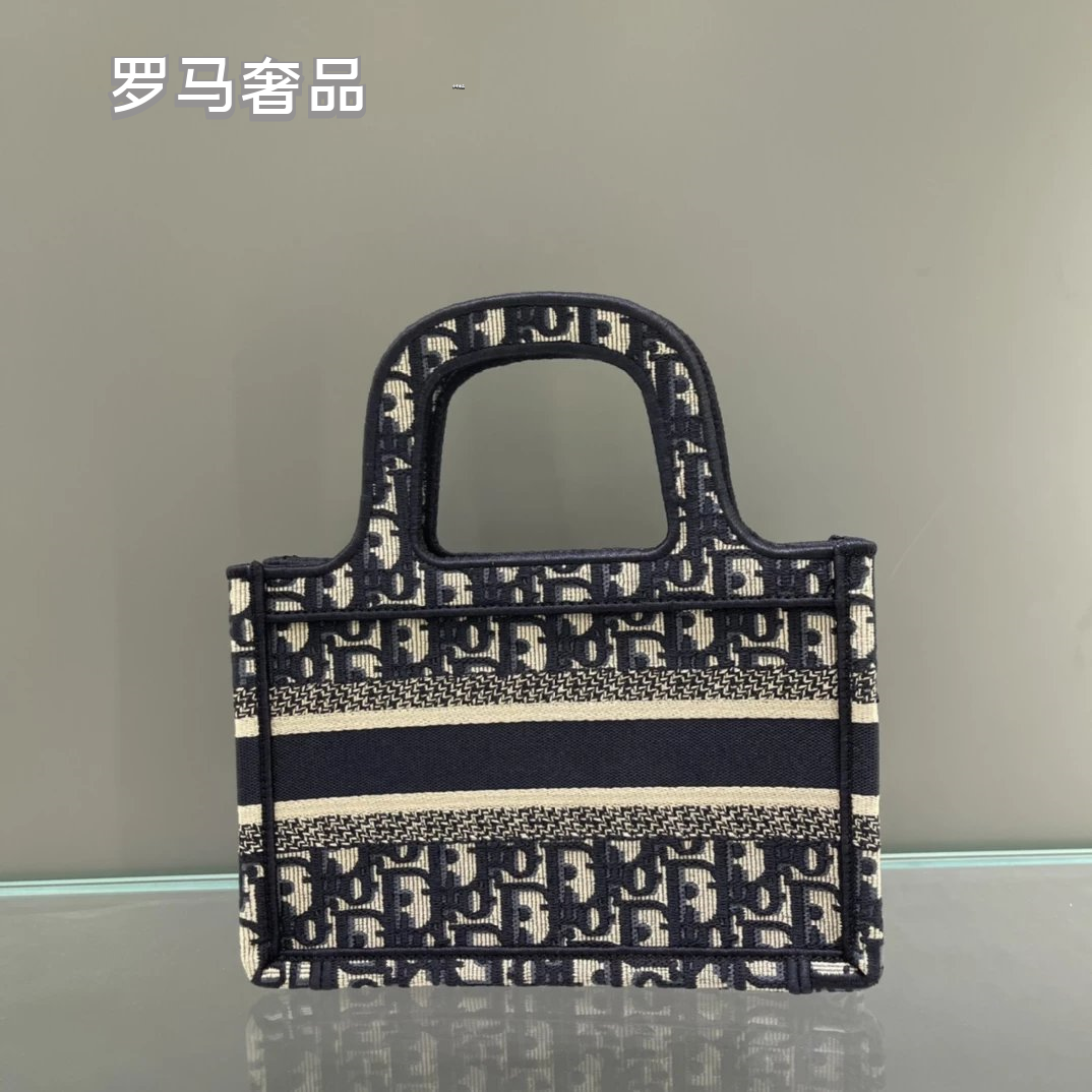 Christian Dior Blue Dior Oblique Embroidery Mini Book Tote