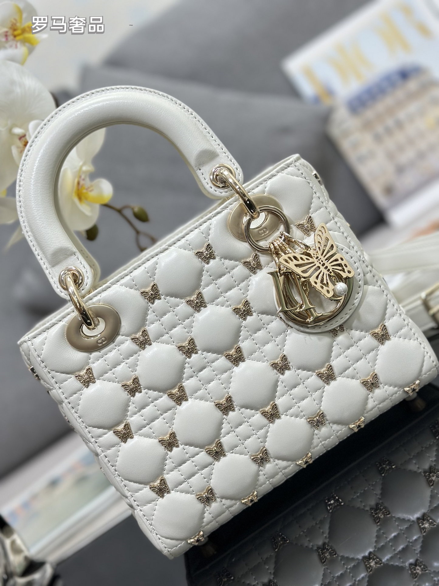 Lady Dior Small Handbag - Black Quilted Leather with Butterfly Embellishments