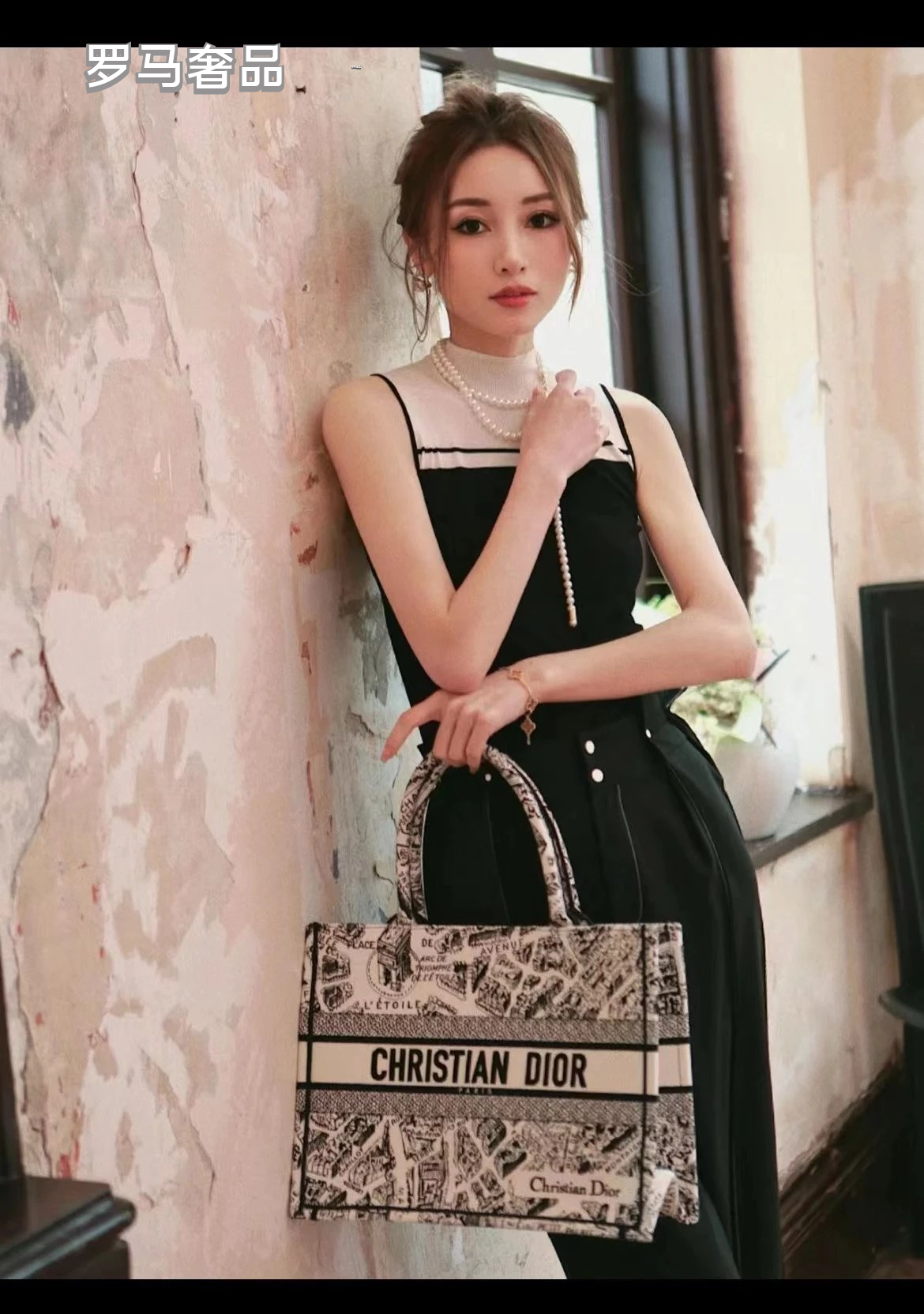 Christian Dior Plan de Paris Book Tote Bag - Black and White Embroidered Canvas