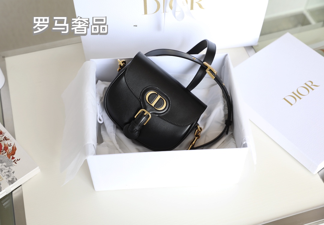 Dior Bobby Bag in Black Box Calfskin with Gold-Finish Metal Hardware