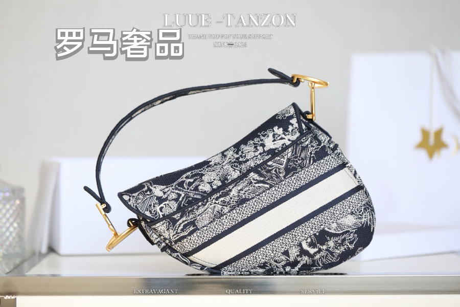 Christian Dior Saddle Bag - Black and White Toile de Jouy Embroidery