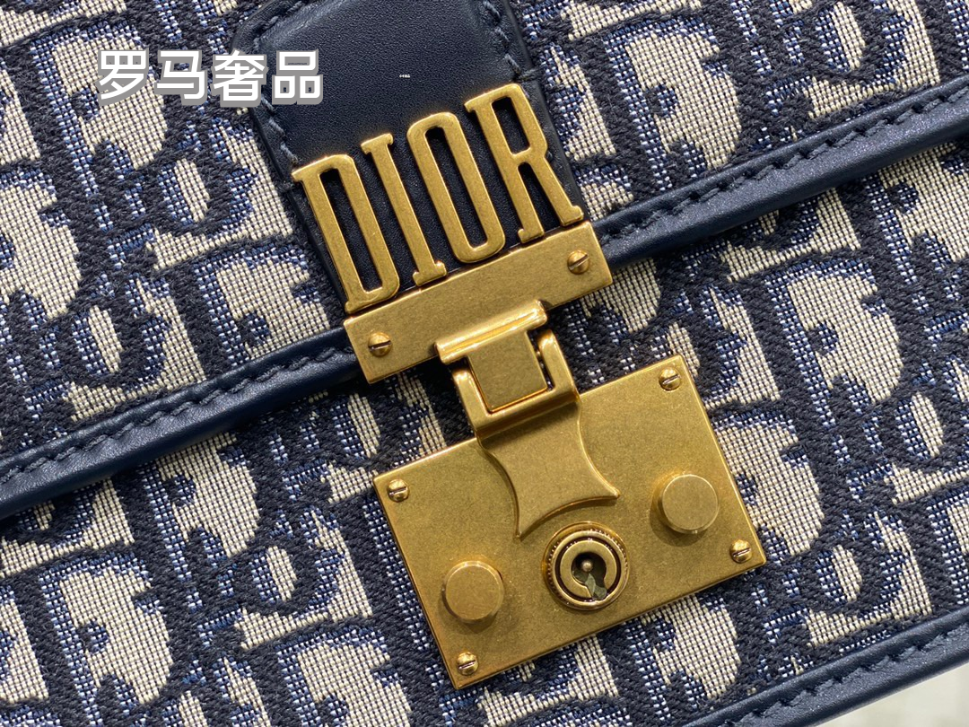 Dior Addict Flap Bag Blue Oblique Jacquard with Gold-Finish Hardware