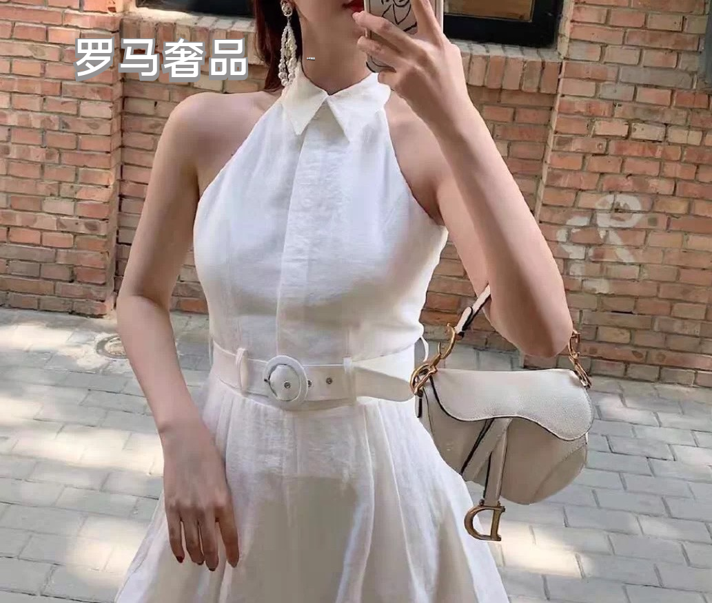 Christian Dior White Grained Calfskin Saddle Bag with Gold Hardware