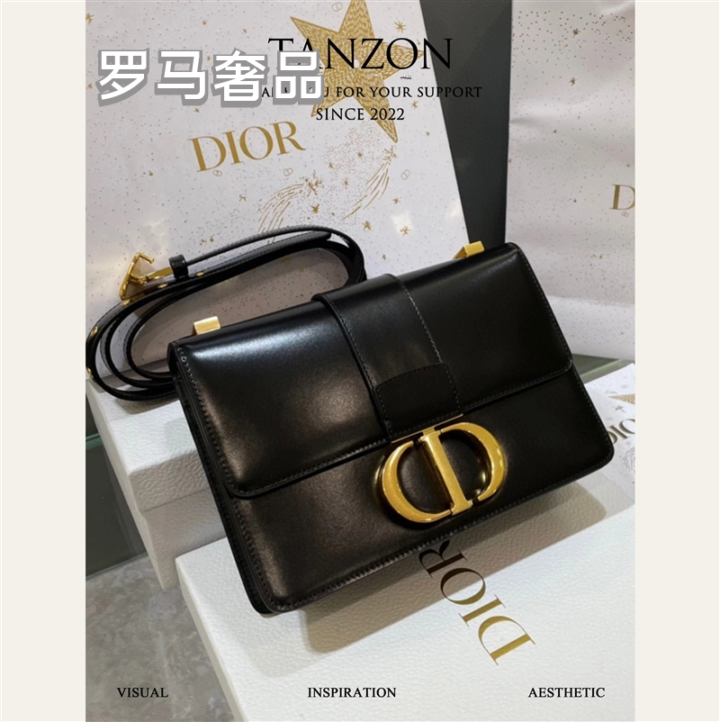 Christian Dior 30 Montaigne Bag in Black Smooth Calfskin with Gold-Finish CD Clasp