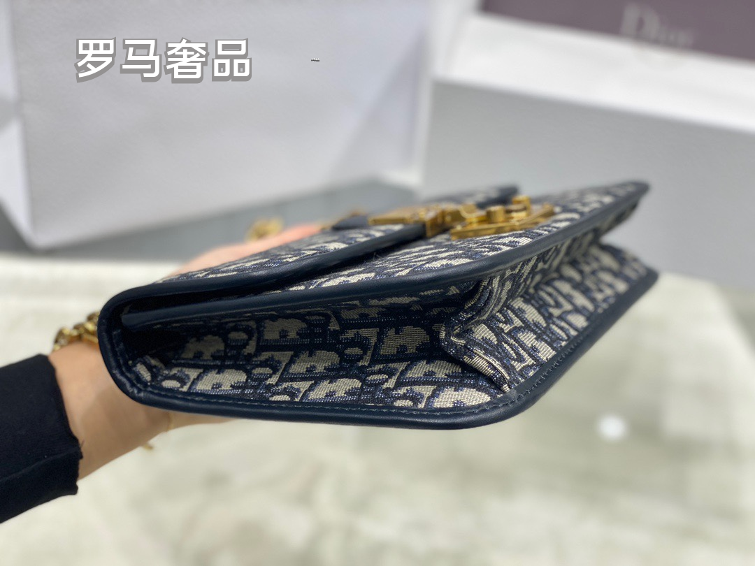 Dior Addict Flap Bag Blue Oblique Jacquard with Gold-Finish Hardware