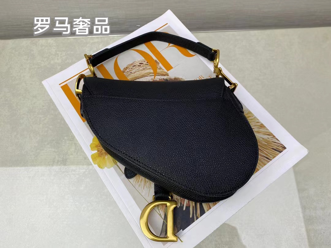Christian Dior White Grained Calfskin Saddle Bag with Gold Hardware