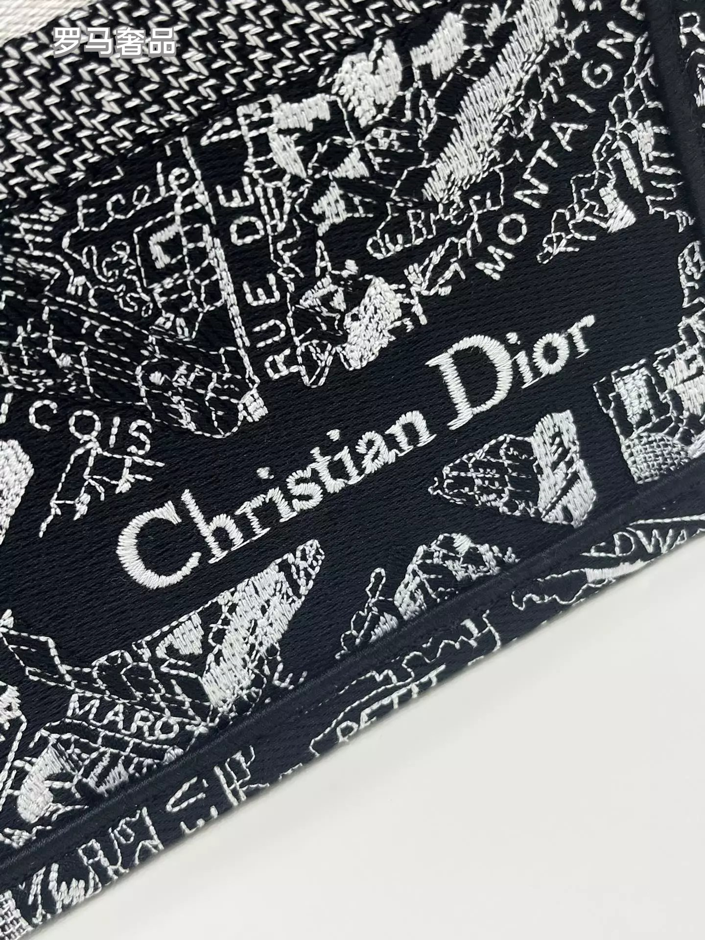 Christian Dior Plan de Paris Book Tote Bag - Black and White Embroidered Canvas