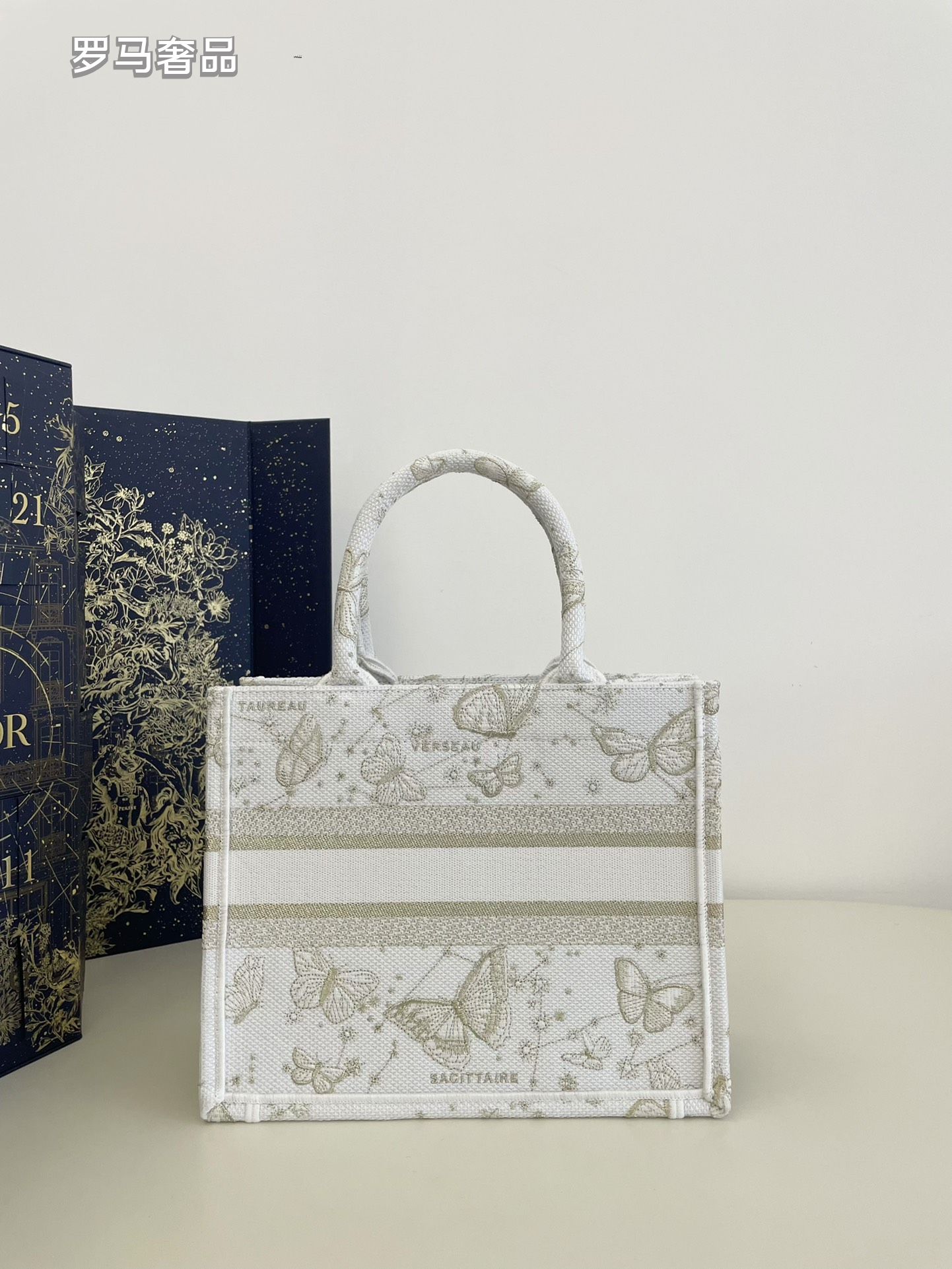 Christian Dior Book Tote Butterfly Embroidery Canvas Handbag