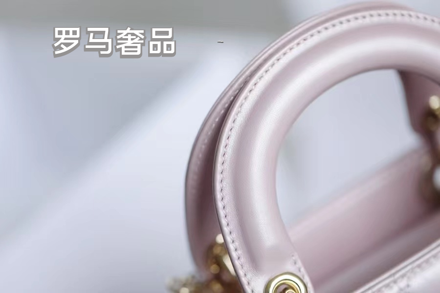 Lady Dior Mini Bag - Quilted Cannage Lambskin - Silver & Pale Pink