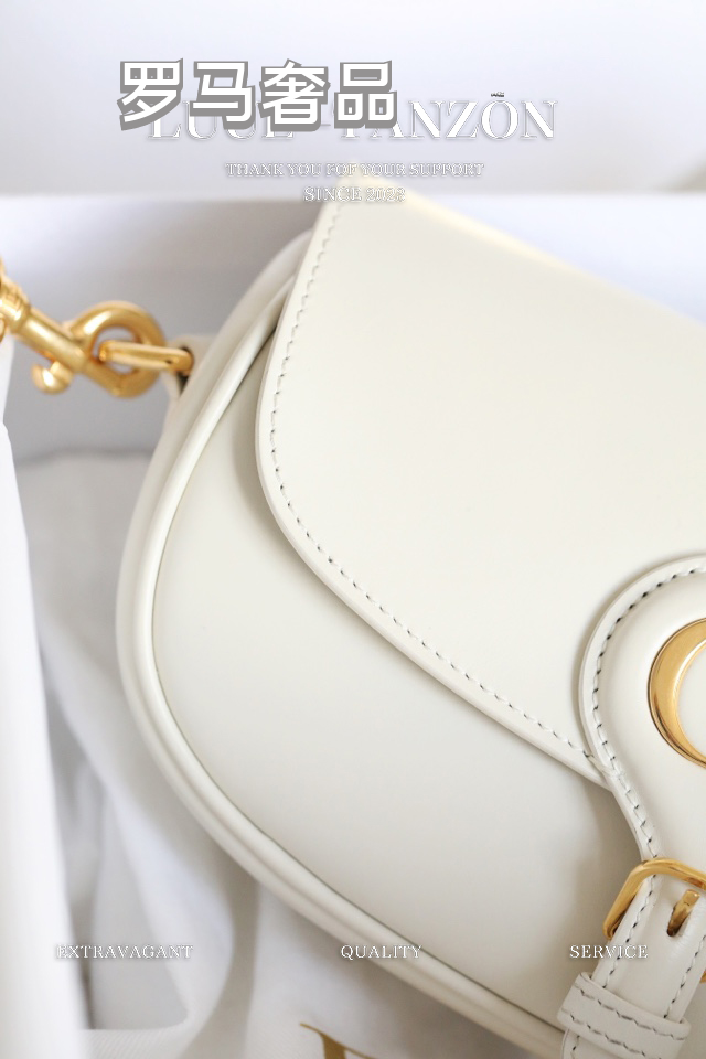Dior Small Bobby Bag in White Box Calfskin with Gold-Finish Hardware