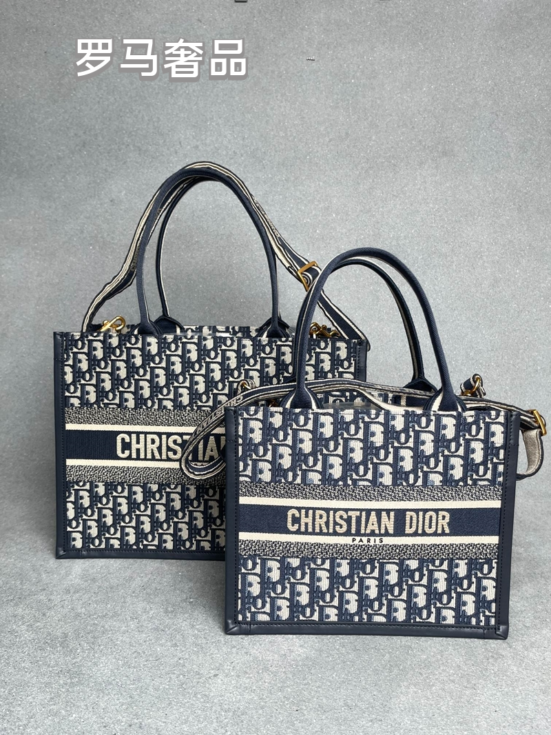 Christian Dior Book Tote - Blue Dior Oblique Embroidery