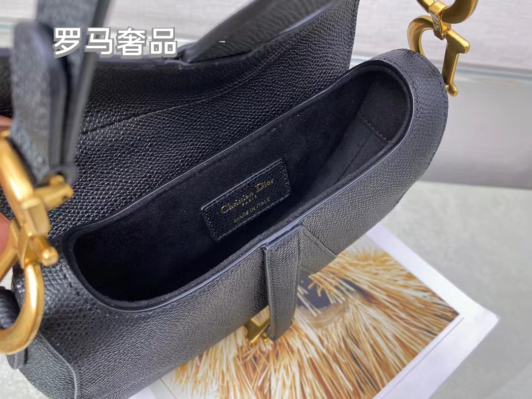 Christian Dior White Grained Calfskin Saddle Bag with Gold Hardware