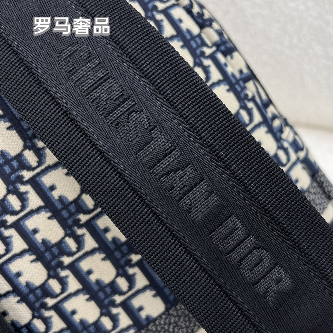 Christian Dior Oblique Jacquard Canvas Backpack - Navy Blue & Beige